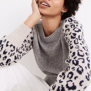 Madewell leopard print wool sweater gray
